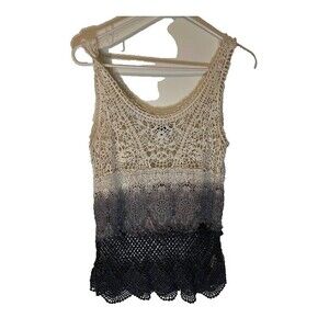 American Eagle Vntg Crocheted Cottagecore Bohochic Cream/Gray/Blue Tank Top XS